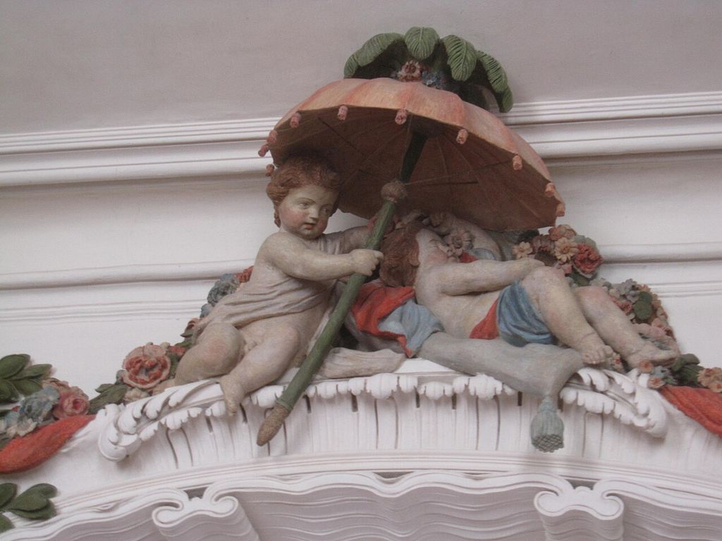 Rundale palace interior, rococo stucco decorations, an architectural view.
