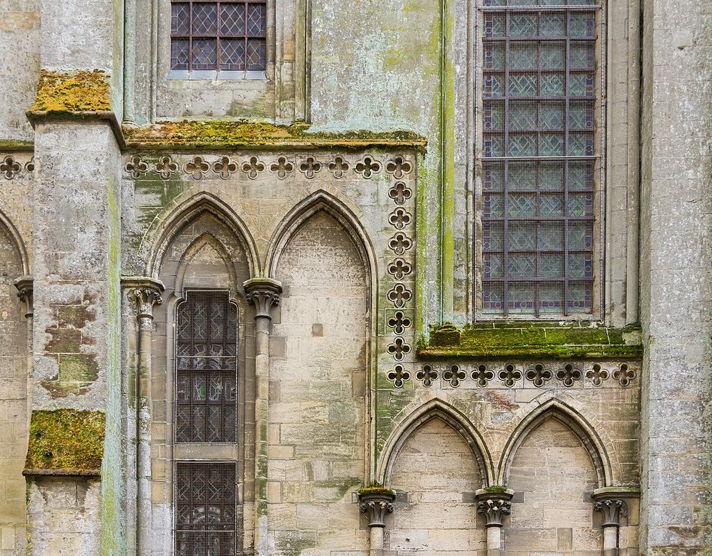 Architectural details, Cathedral, Bayeux, Calvados, Normandy, France, showing architectural ornament detail.