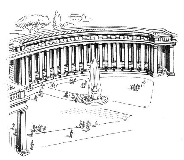 line art drawing of a colonnade.