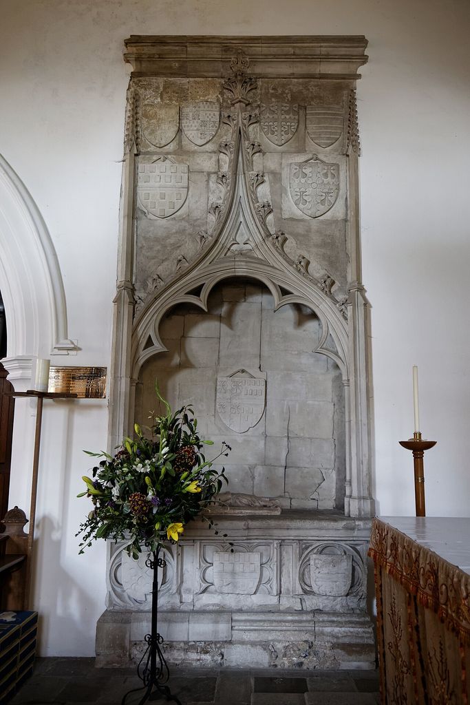 Monument in the chancel of St Mary the Virgin parish church, Little Easton , Essex , England, to Eleanor Bourchier, who died about 1400.