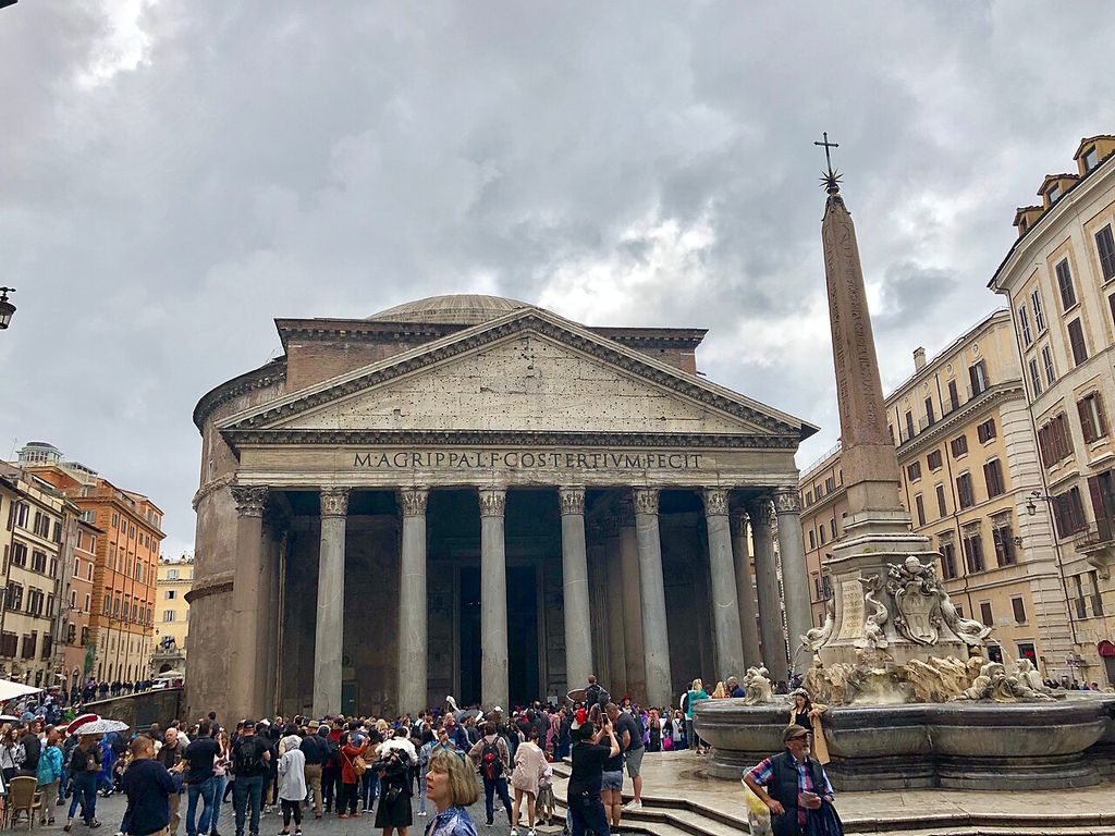 The Pantheon, or Pantheum, is one of the greatest extant Architectural works built by the ancient Roman Empire, standing in the Piazza della Rotonda in the city of Rome, Italy, showing renaissance church oculus.
