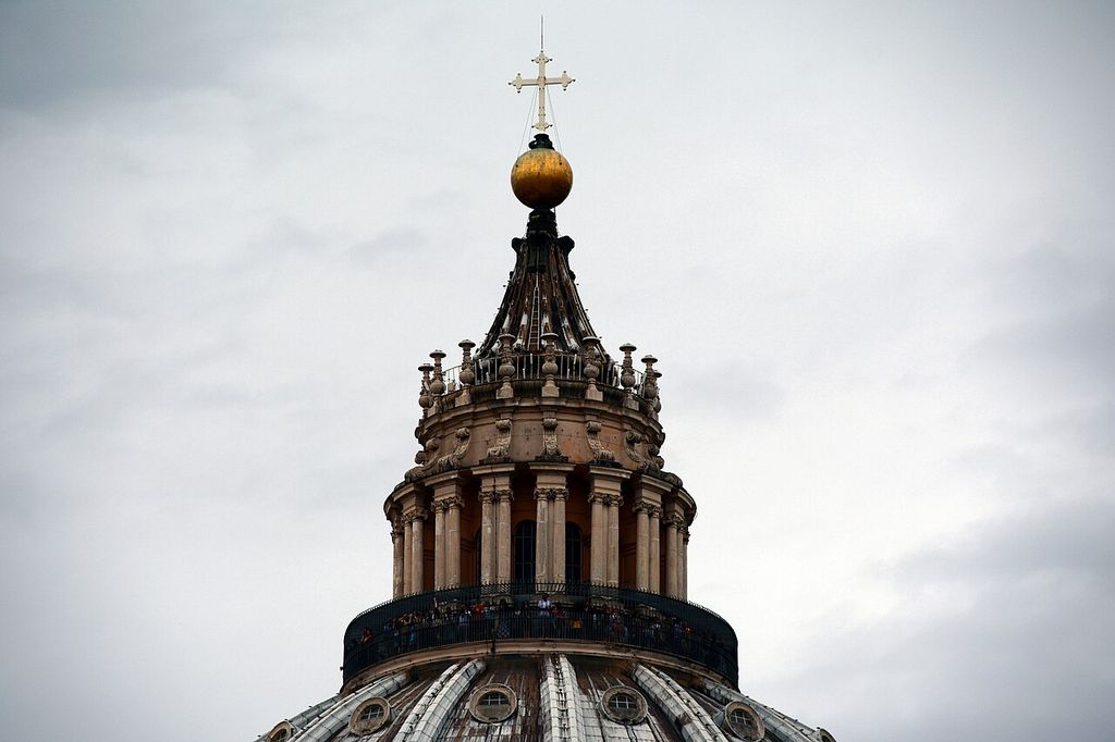 Roof lantern of Dome of Saint Peter's Basilica, an architectural view.