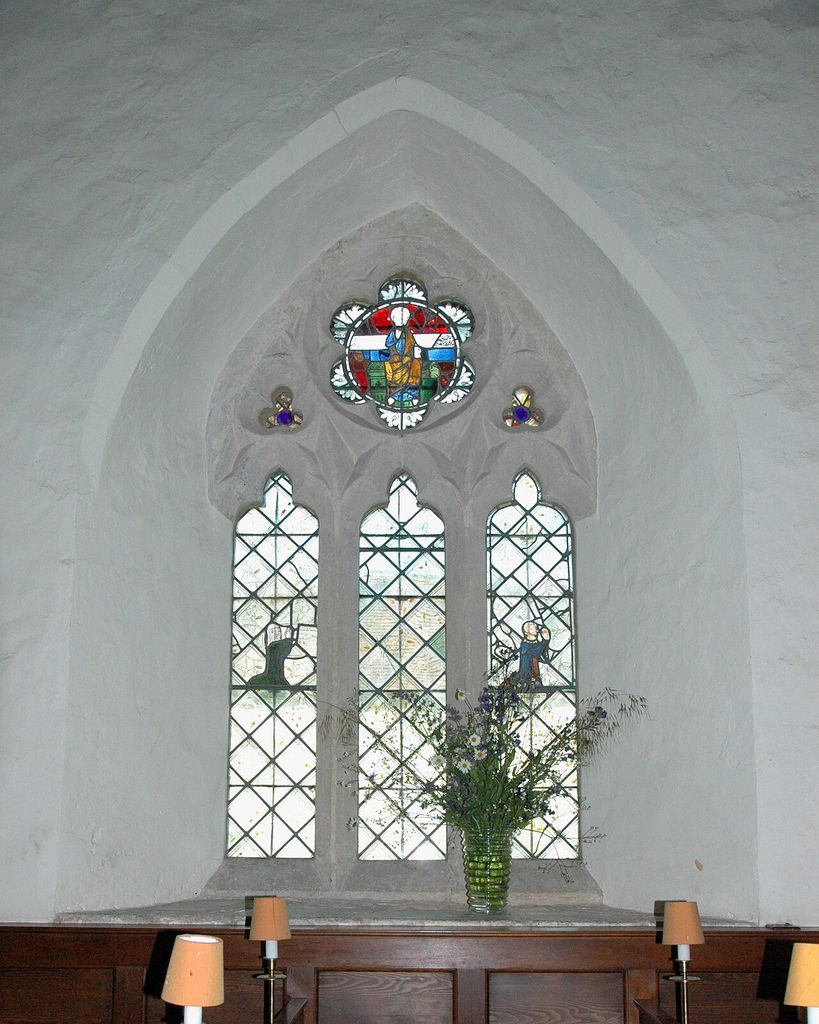 Church of England parish church of St Mary the Virgin, Waterperry, Oxfordshire: 14th-century Decorated Gothic northwest window of nave, showing trefoil tracery architecture.