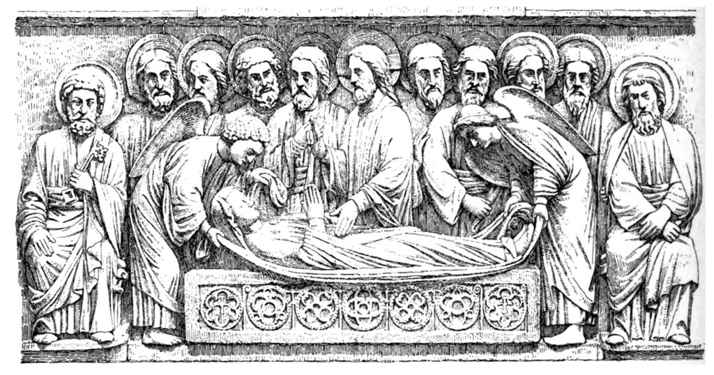 Fig 172 -Sculpture of tympanum, Portal of the Virgin, Paris, showing gothic tympanum portal