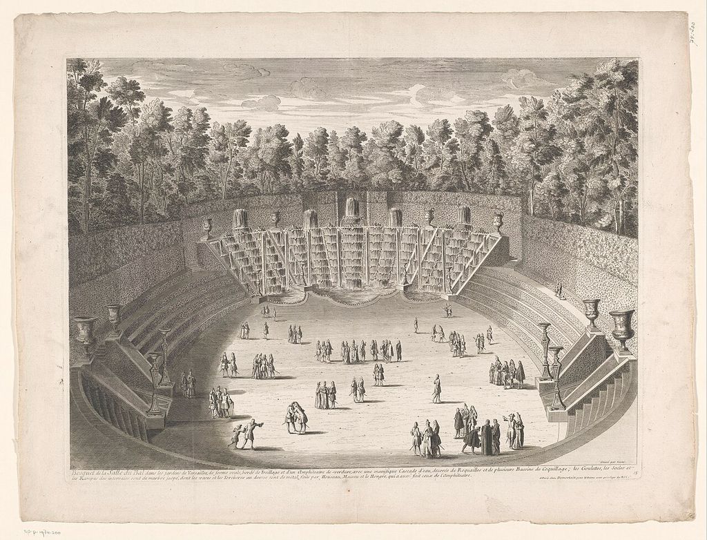 Identificatie Titel(s): Amfitheater in de tuinen te Versailles, showing french formal garden bosquet