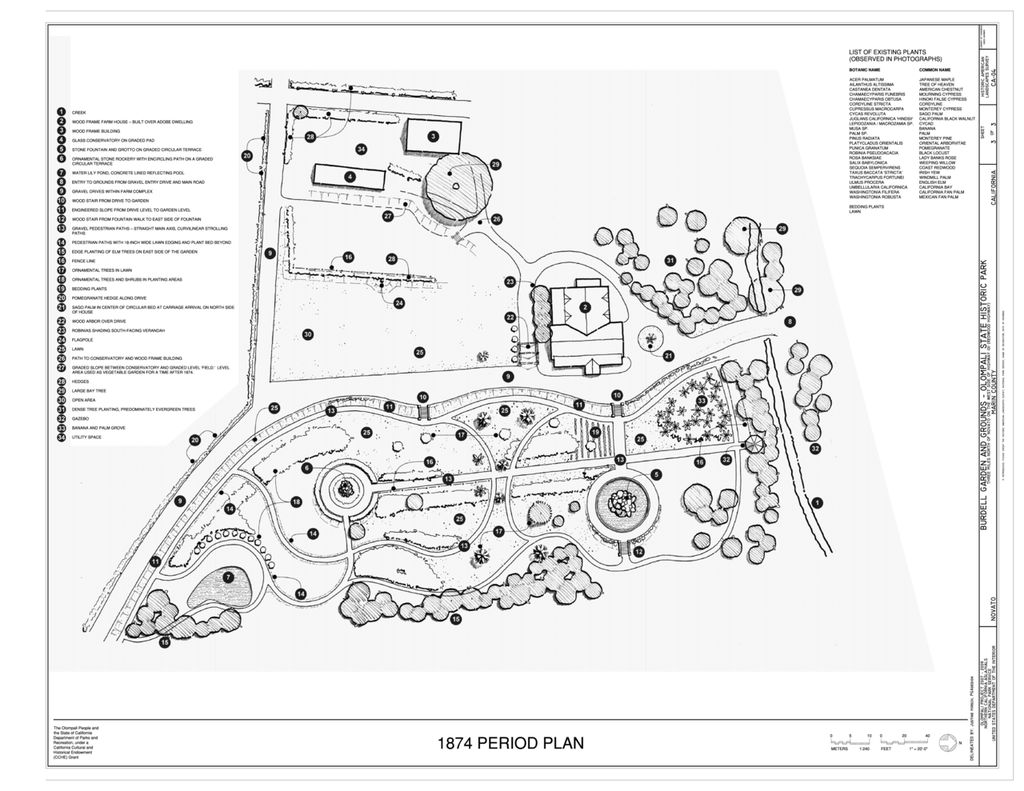 1874 Period Plan - Olompali State Historic Park, Mary Burdell Garden, U.S. Highway 101, Novato, Marin County, CA, an architectural plan.
