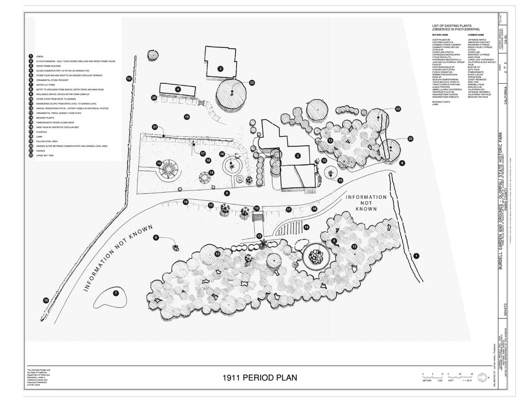 1911 Period Plan - Olompali State Historic Park, Mary Burdell Garden, U.S. Highway 101, Novato, Marin County, CA, an architectural plan.