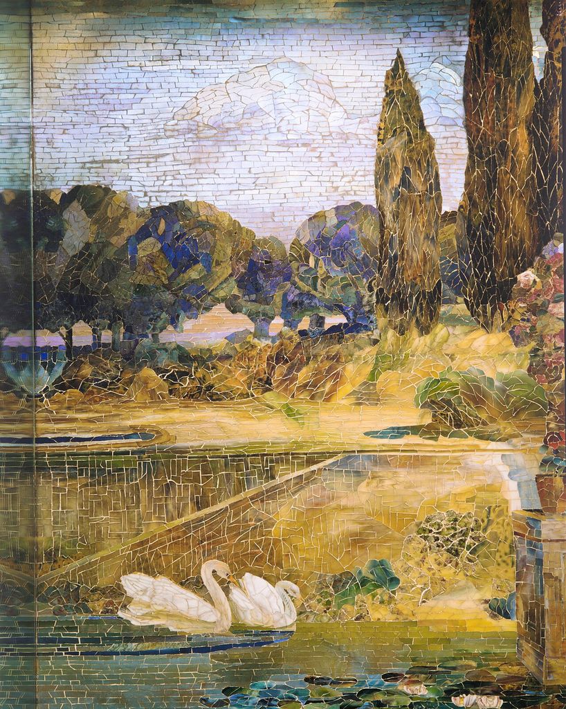 American; Wall mural and fountain; Architecture.