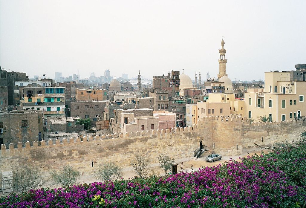 Ayyubid Wall seen from Al-Azhar Park in Cairo.