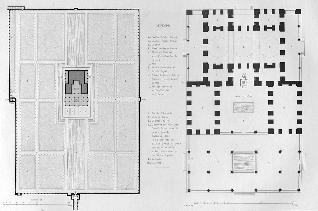 Garden and pavilion Chehel Sotoun (40 columns), map.