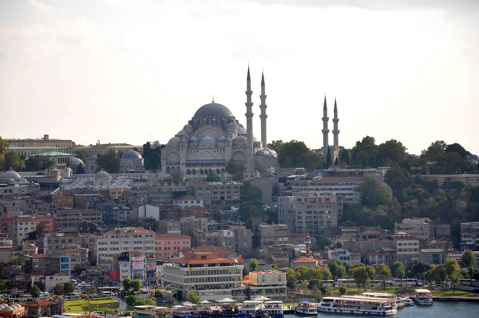 Süleymaniye Mosque rises above the dense Golden Horn district in a 2012 view from Galata.