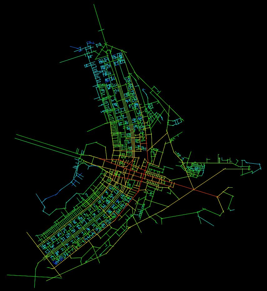 Black Brasília street-network graphic with many coloured axial lines, from red/yellow near centre to blue/green at outer areas.