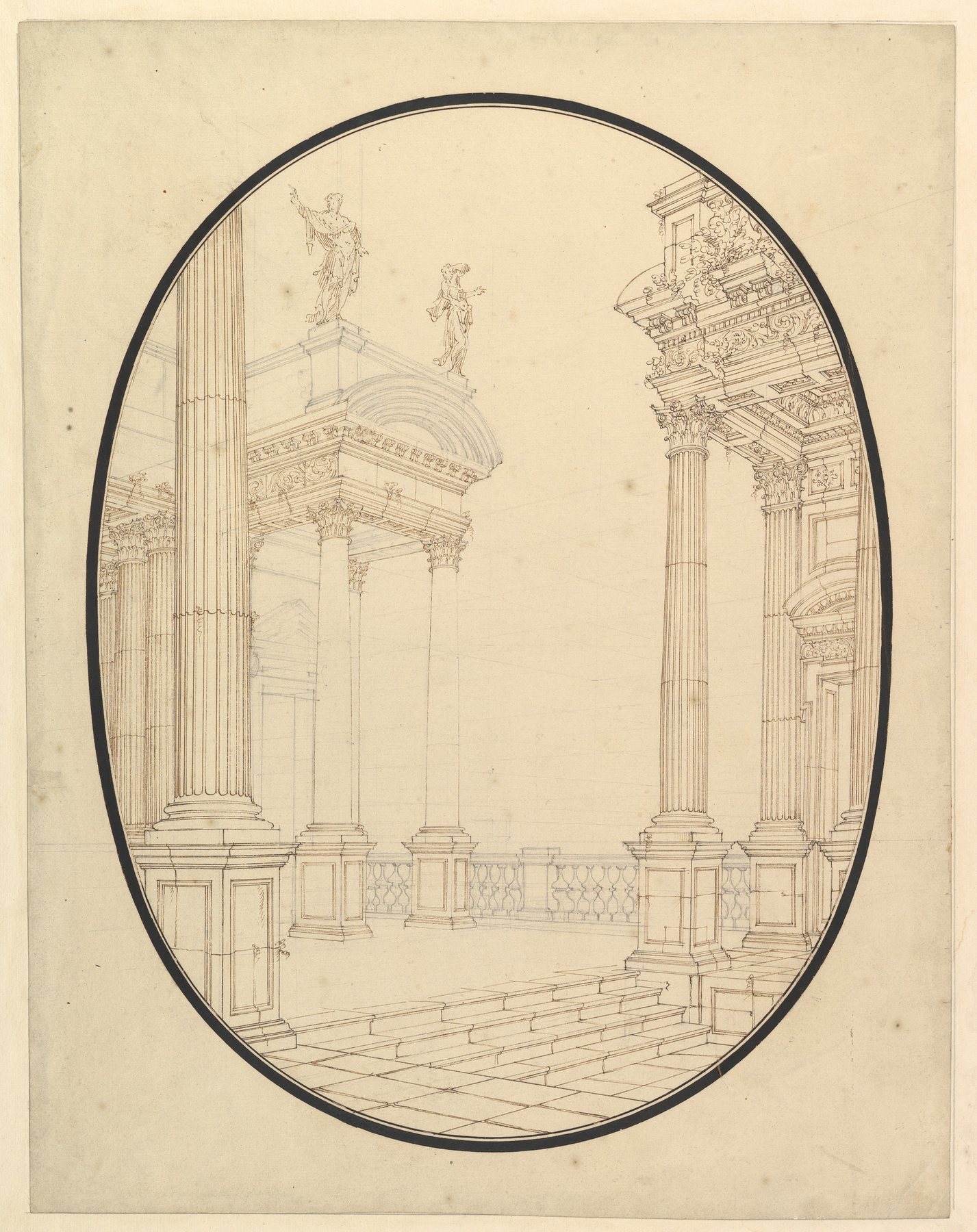 Oval palace porch Met Open Access perspective drawing