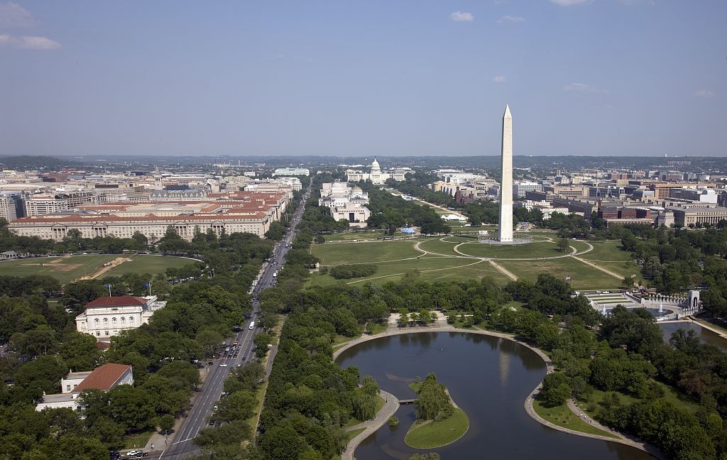 The Washington Monument is an obelisk near the west end of the National Mall in Washington, D.C., built to commemorate the first U.S.