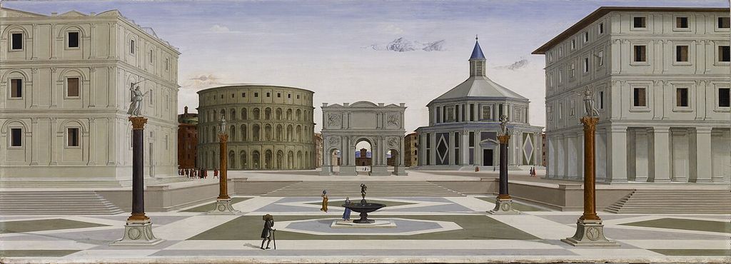 This extraordinary panel exemplifies Renaissance ideals of urban planning, respect for Greco-Roman antiquity, and the mastery of central perspective, showing renaissance…
