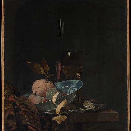 Still Life with Fruit, Glassware, and a Wanli Bowl by Willem Kalf, 1659