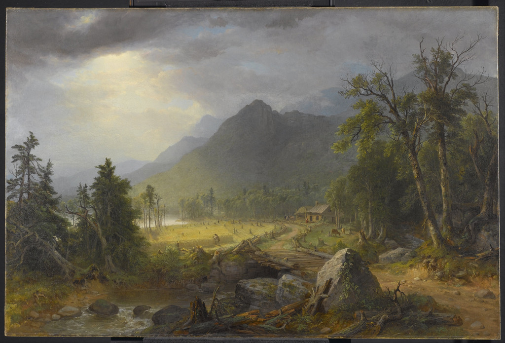 Asher Brown Durand, The First Harvest in the Wilderness, 1855. Oil on canvas, 80.3 × 122 cm. Brooklyn Museum, 97.12. Transferred from the Brooklyn Institute of Arts and Sciences. Supplied support edges and narrow mounting surround retained.