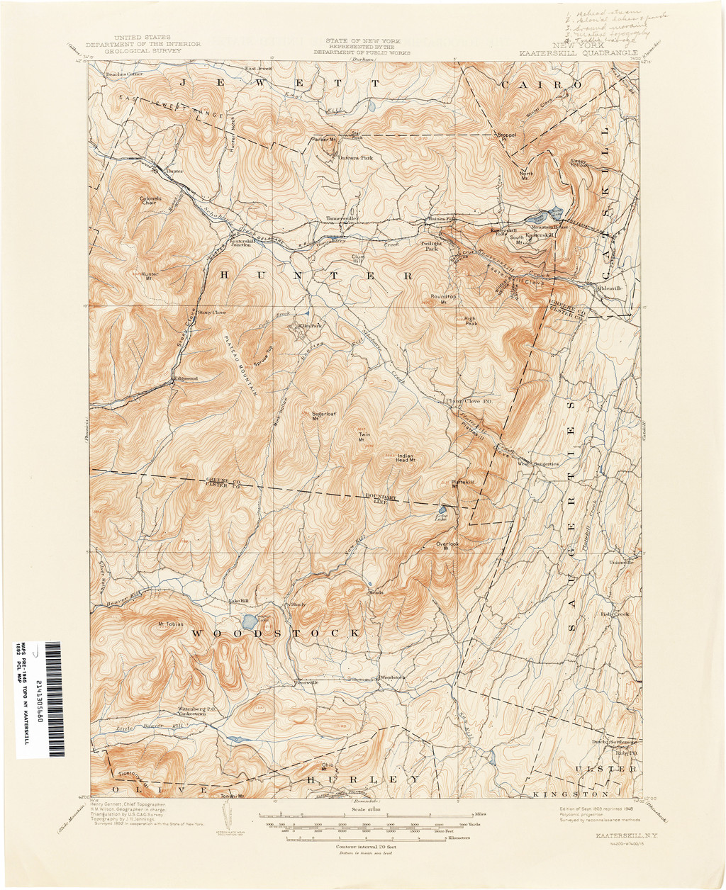 United States Geological Survey, Kaaterskill quadrangle: surveyed 1892, September 1903 edition, reprinted 1948. Perry-Castañeda Library Map Collection, University of Texas at Austin. Public domain. A later geographical reference, preserving the complete sheet; no reconstruction of Durand’s exact itinerary.