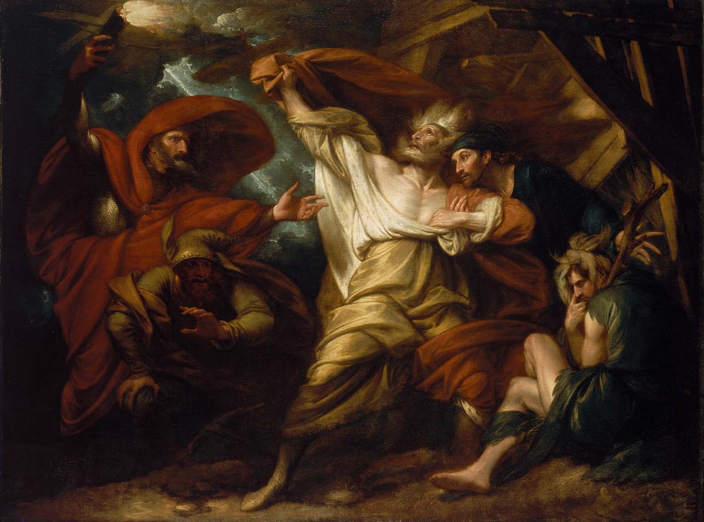 Benjamin West, King Lear, 1788, retouched by West in 1806. Museum of Fine Arts, Boston, Henry H. and Zoe Oliver Sherman Fund, 1979.476. Public-domain reproduction via Wikimedia Commons; painting-edge crop removes the photographic colour target and surround, with slight trimming of the uneven outer edges; resized only.