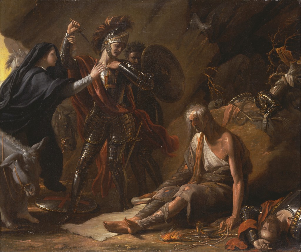 Benjamin West, The Cave of Despair, 1772, oil on canvas, 61 × 76.2 cm. Yale Center for British Art, Paul Mellon Collection, B1977.14.113. Institution-supplied image, CC0 1.0; the museum labels its source crop “recto, cropped to image”. Resized proportionally with no additional crop or aspect correction.