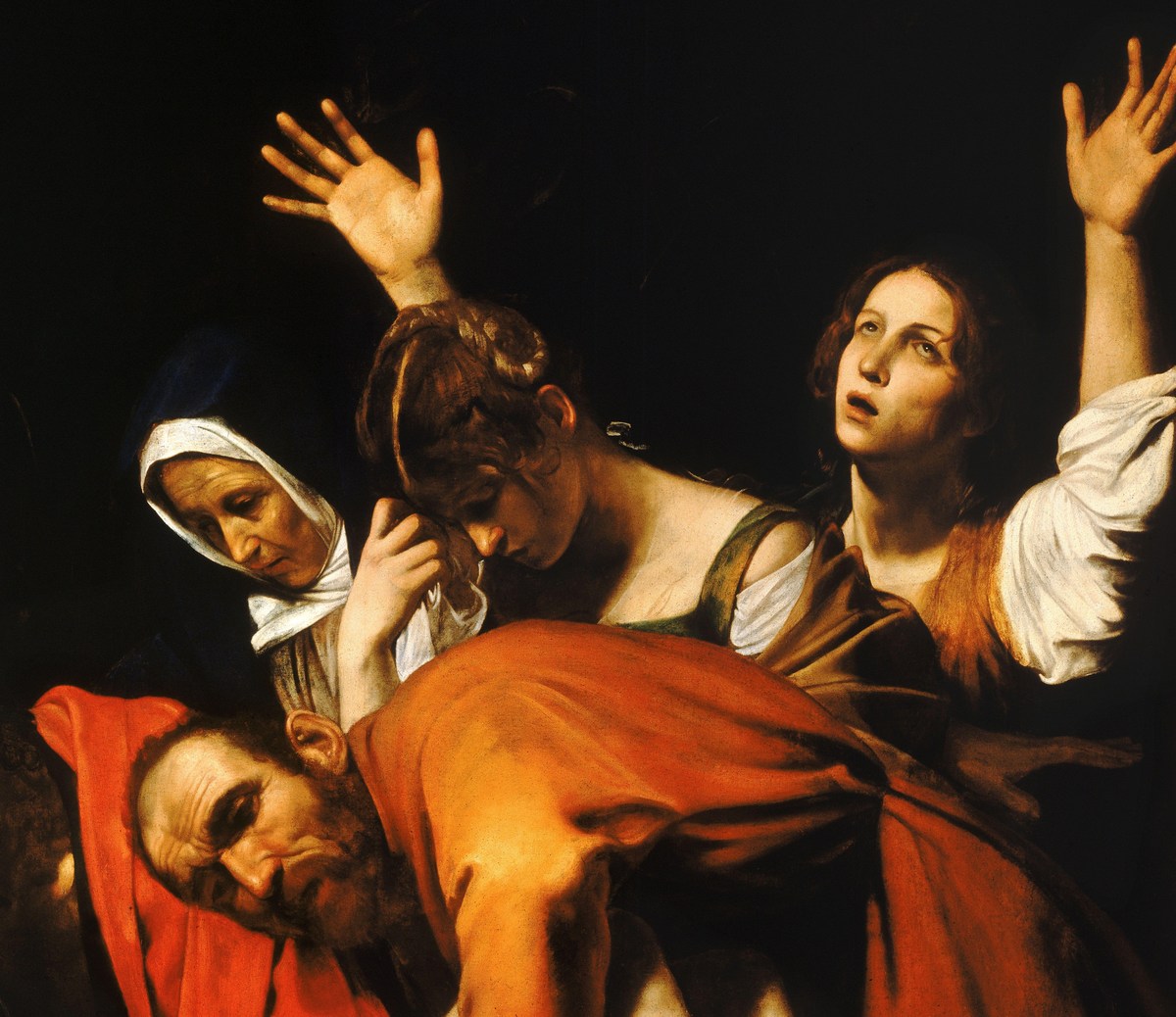 The mourners above