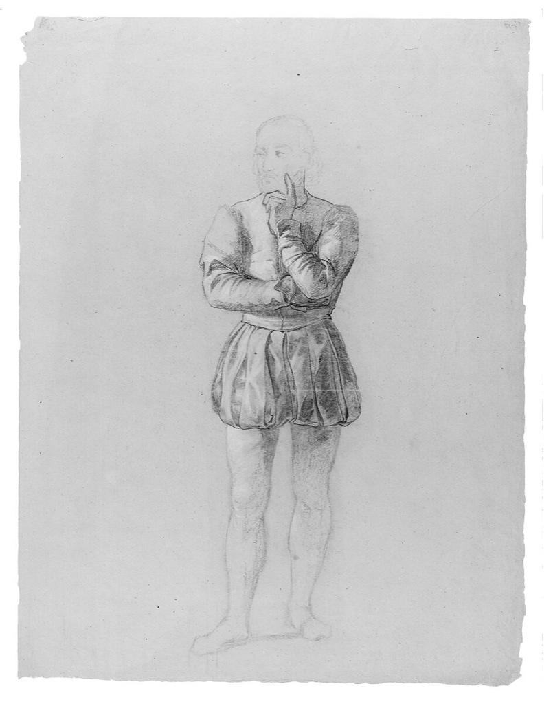 John Vanderlyn, Study of Roderigo Sánchez, a historical drawing in Charcoal and white chalk (lightly affixed) on light gray laid paper.