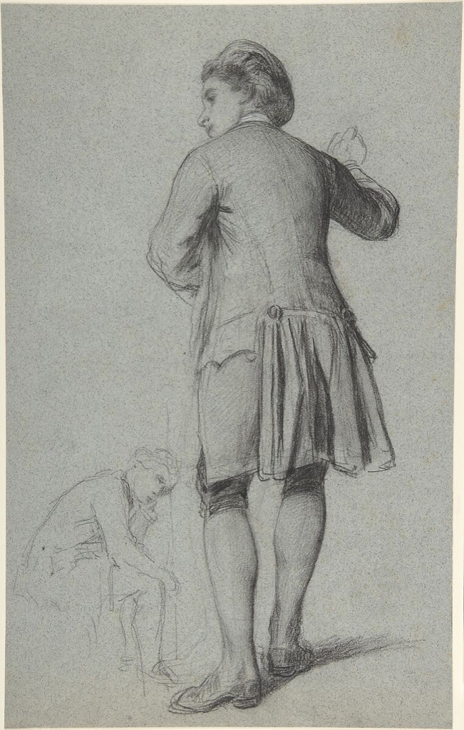 François-Claudius Compte-Calix's charcoal studies of a standing man knocking and a seated man.