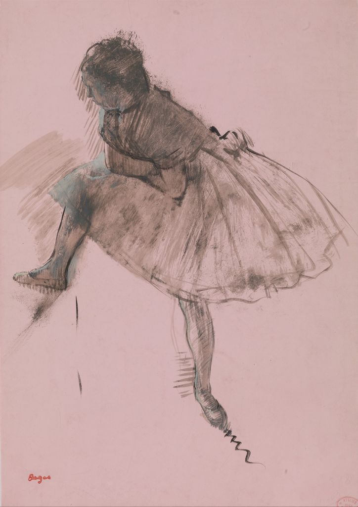 Edgar Degas, Study of a Ballet Dancer, a historical drawing in Oil with opaque watercolor on prepared pink paper (recto); oil on prepared pink paper (verso).