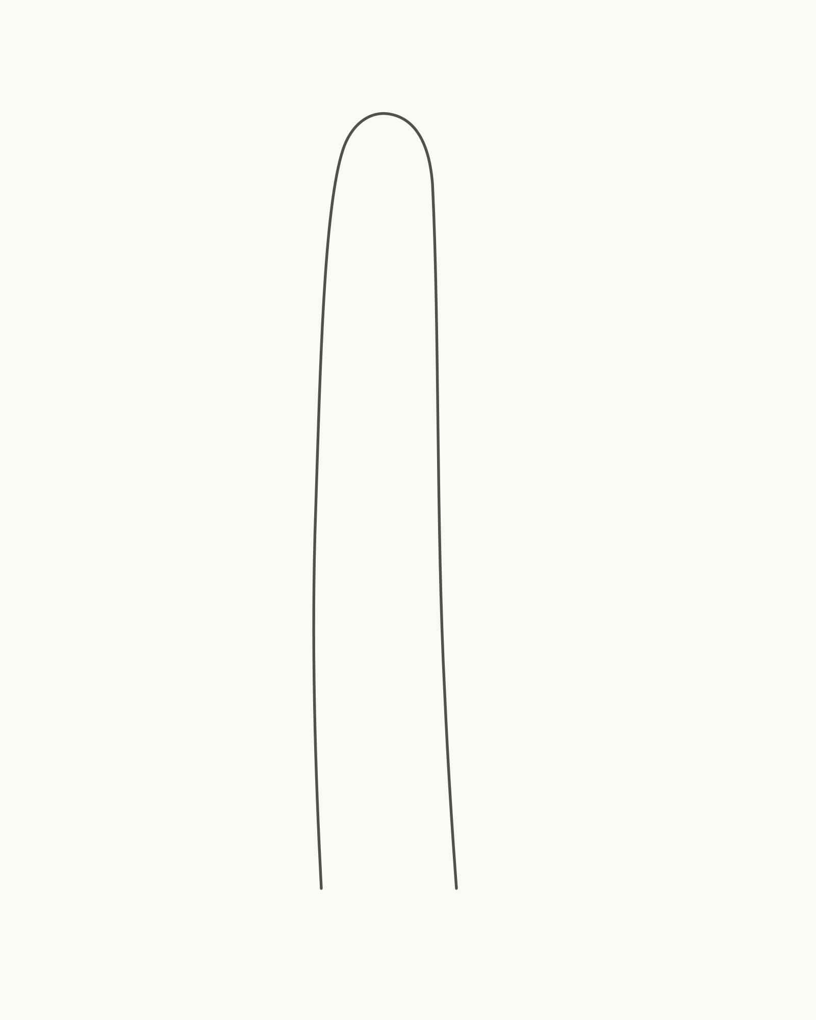 Stage 1 cactus drawing with one tall subtly tapering central column and an open base