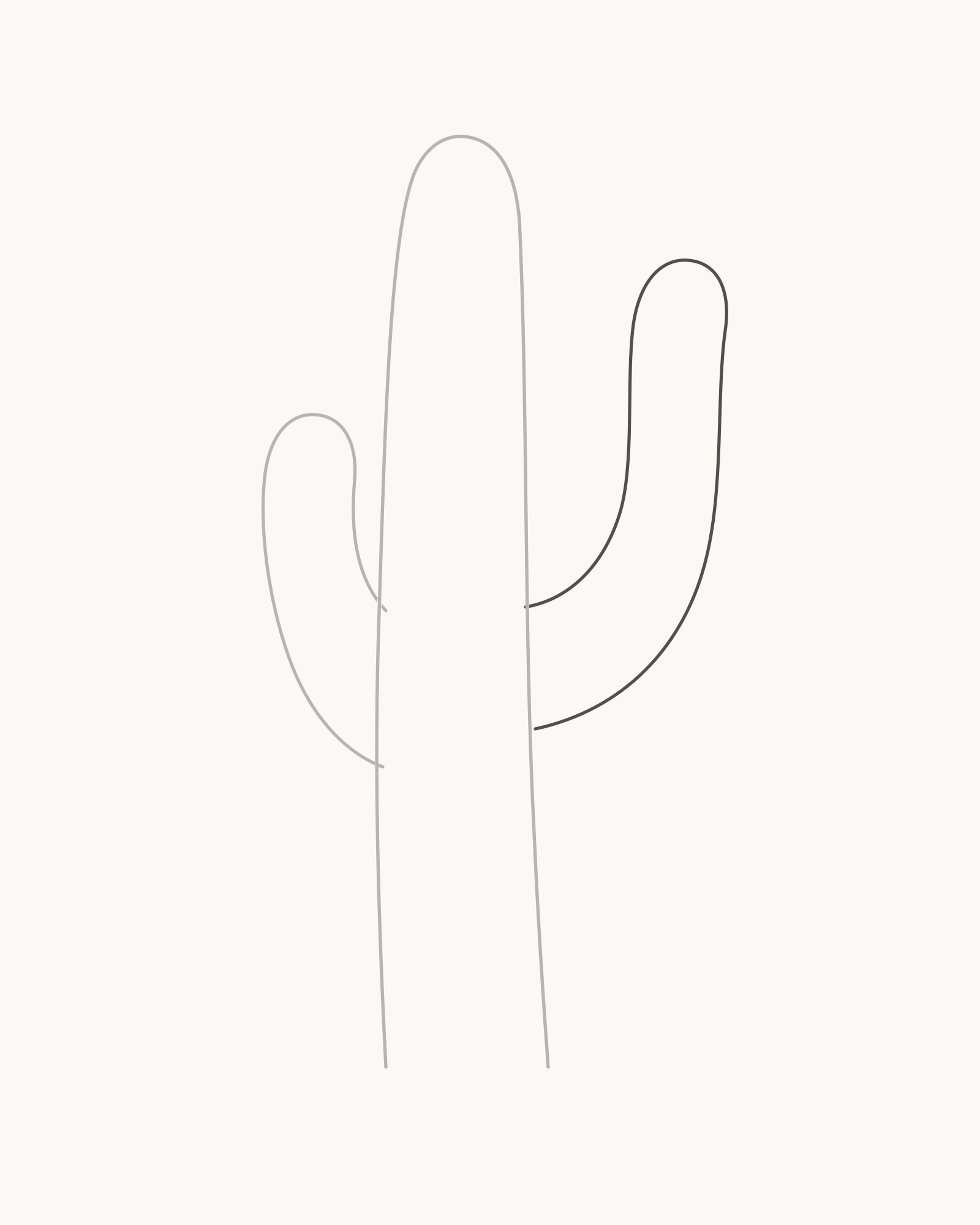 Stage 3 cactus drawing adding a higher slimmer right arm behind the central column