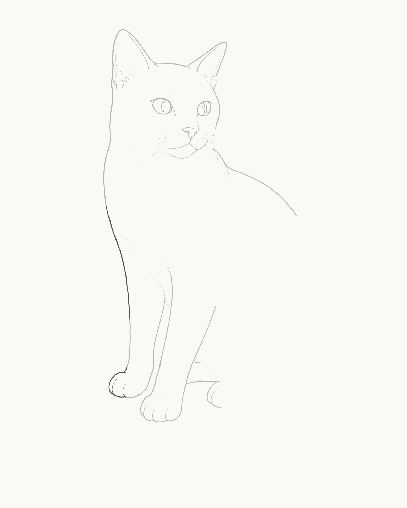 Stage 5 cat drawing adding the narrower partly hidden viewer-left foreleg and smaller grounded paw