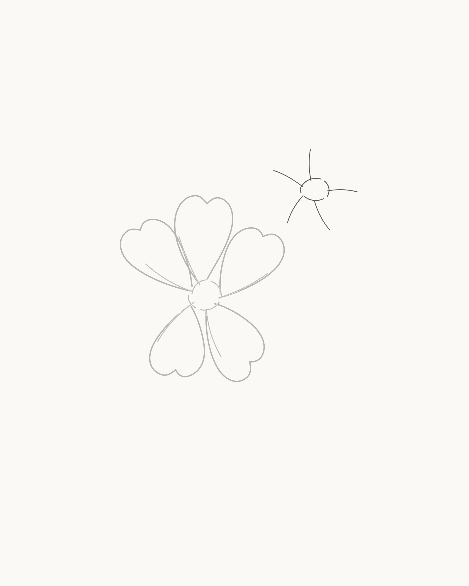 Stage 3 cherry blossom drawing adding a smaller compressed centre and five petal folds above right