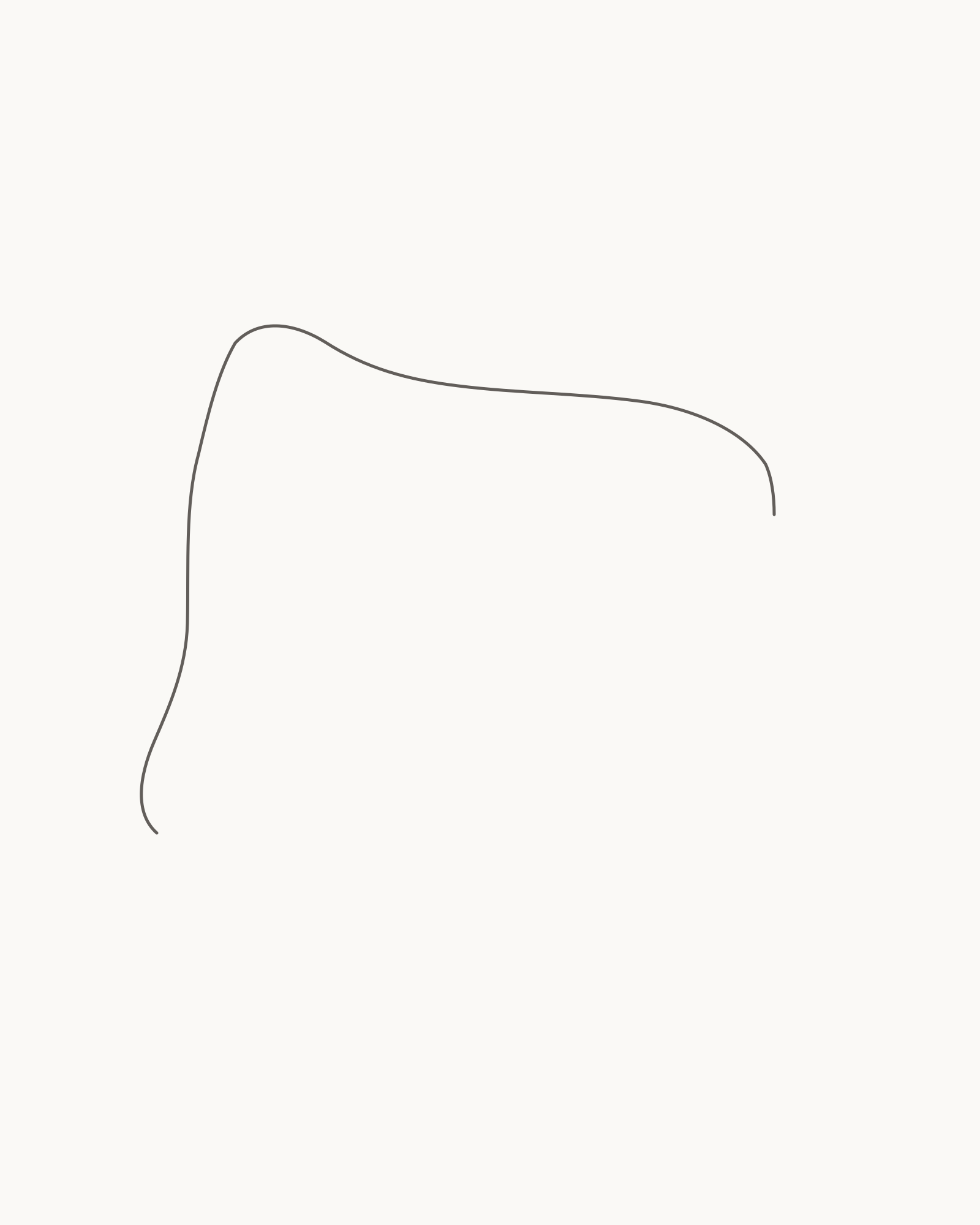 Stage 1 elephant drawing showing the permanent left-facing outer trunk, forehead, crown, shallow back and upper tail-root endpoint