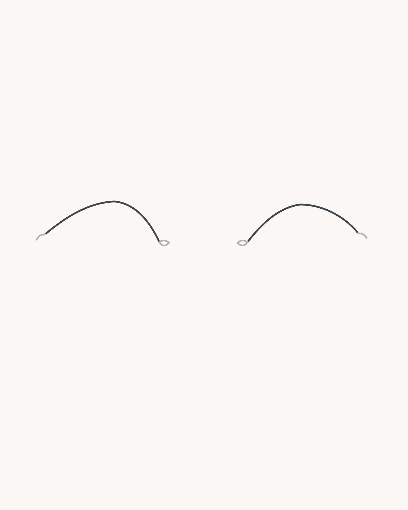 Stage 2 eye-pair drawing adding two unequal upper-lid curves that connect all four existing corner landmarks