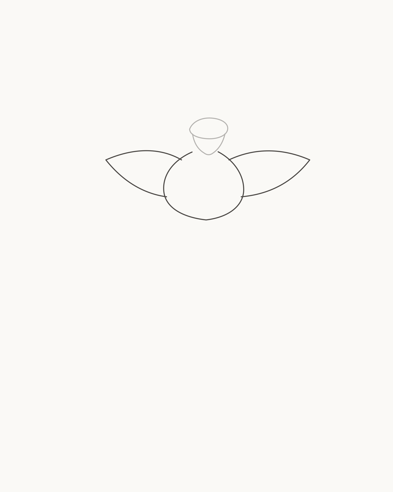 Stage 2 lotus drawing adding three broad unequal front petals around the shallow receptacle