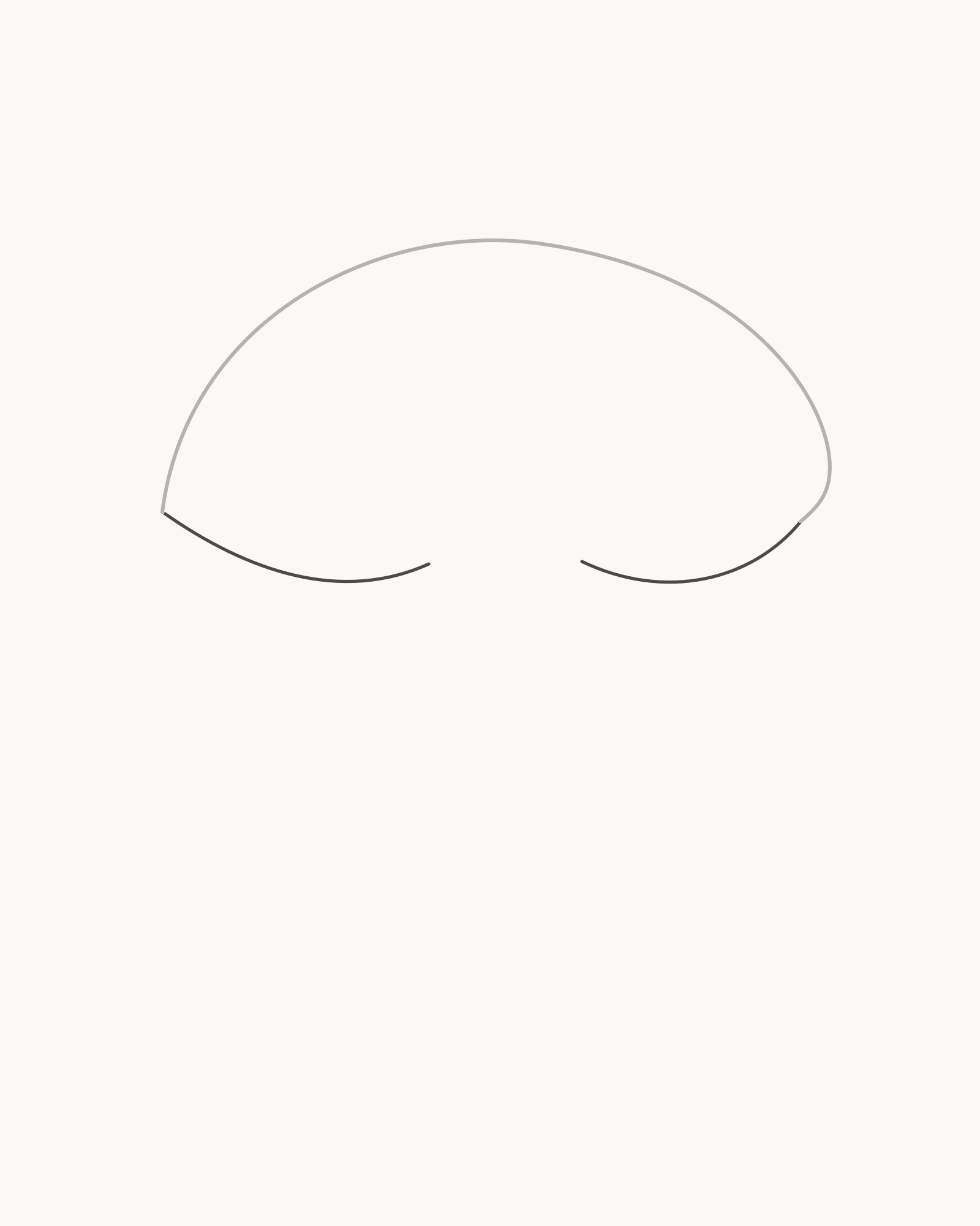 Stage 2 mushroom drawing adding two shallow underside arcs with a central stalk opening