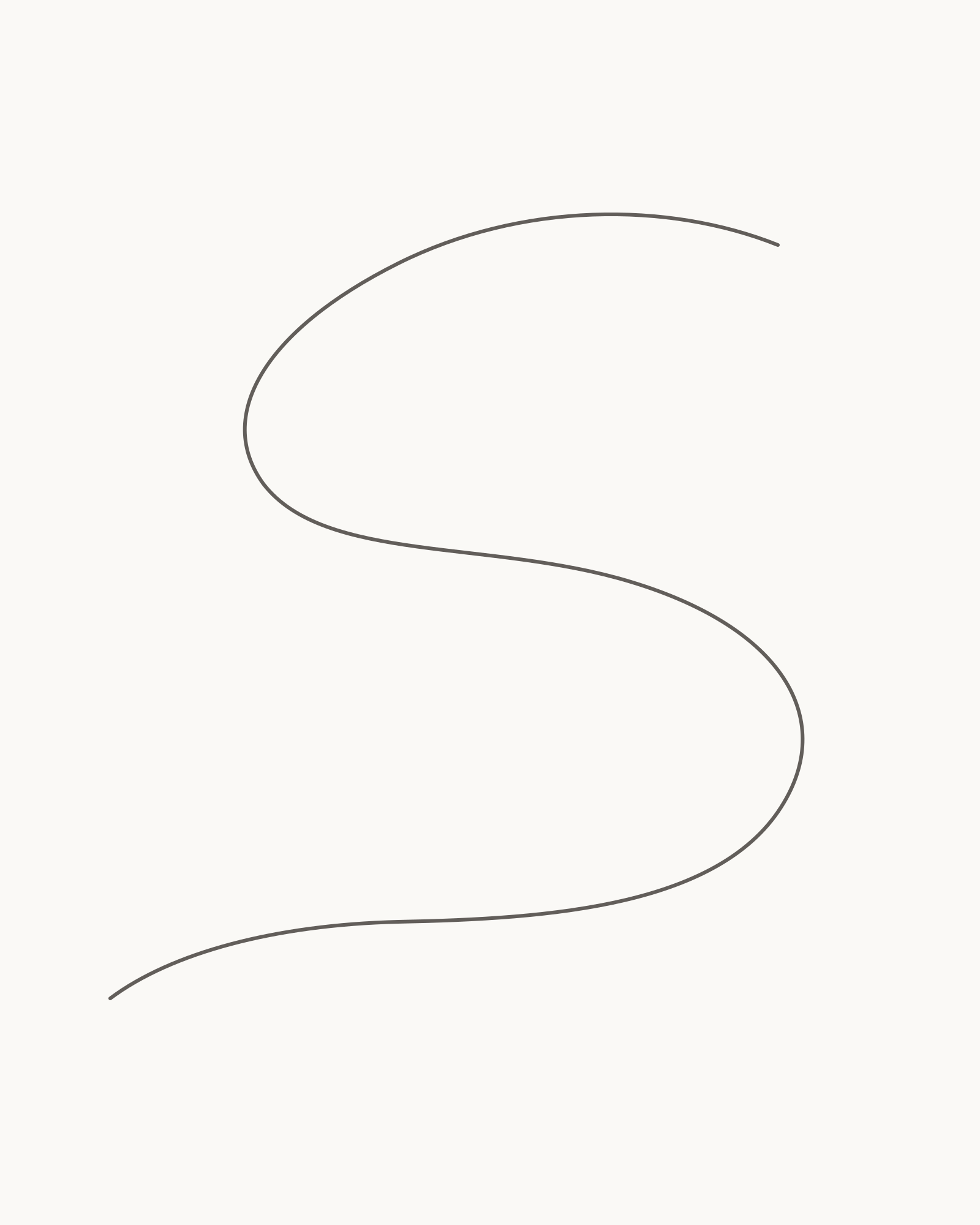 Stage 1 snake drawing showing one permanent outside S contour from the upper-right head opening to the lower-left tail point