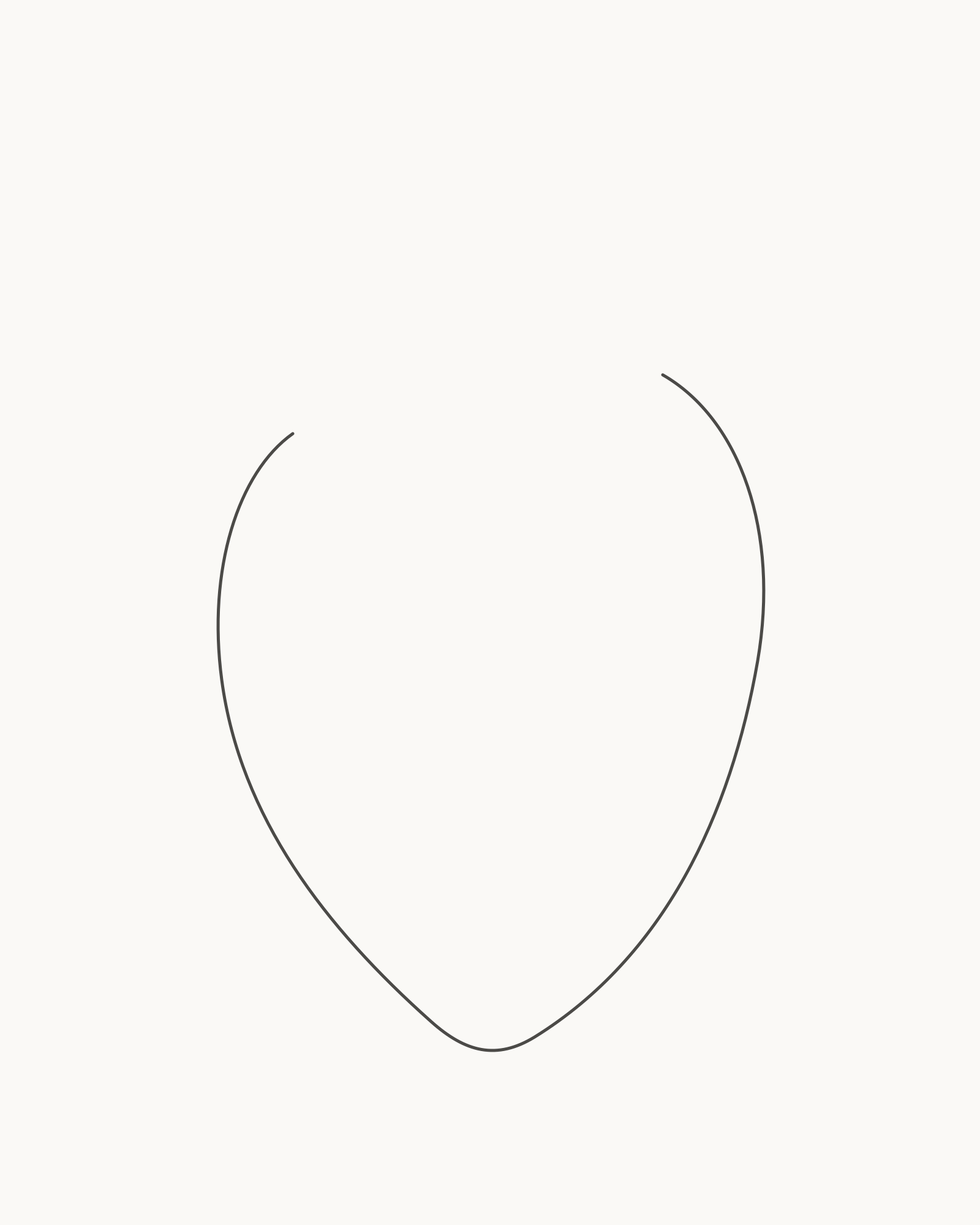 Stage 1 strawberry drawing with one asymmetric open-topped fruit contour and an offset blunt lower tip