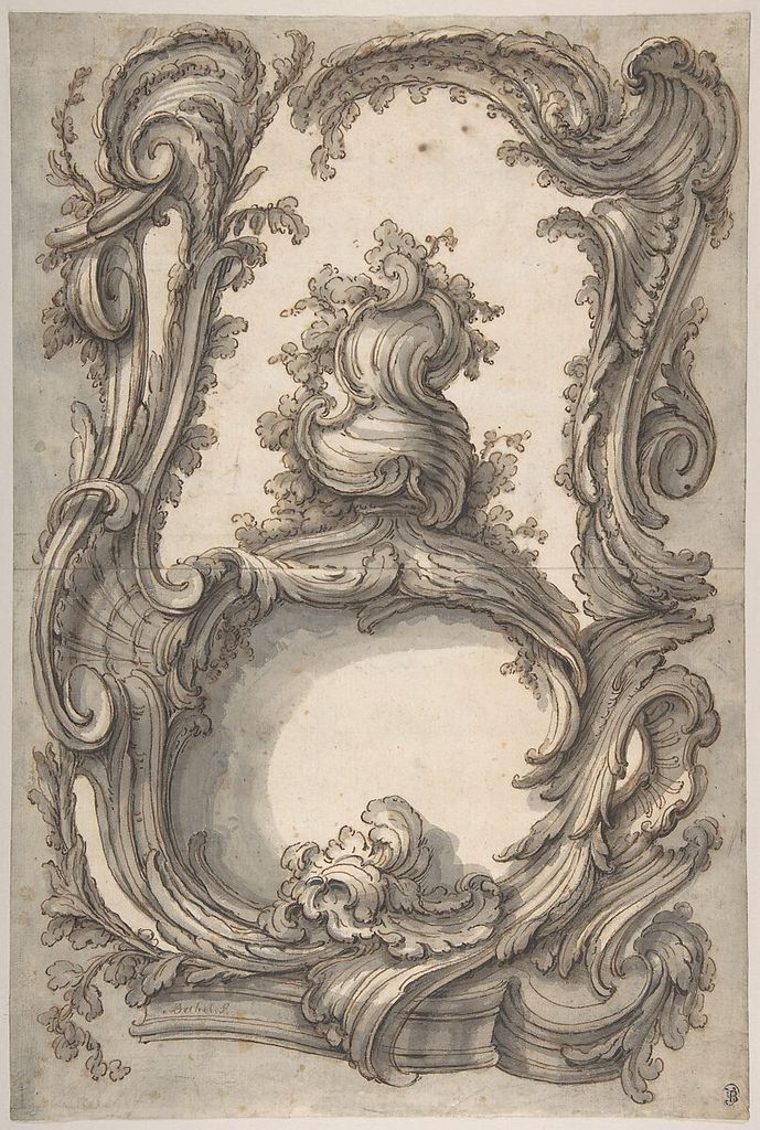 Pierre Edmé Babel, Study for a Cartouche, a historical drawing in Pen and brown ink, brush and brown and gray wash.