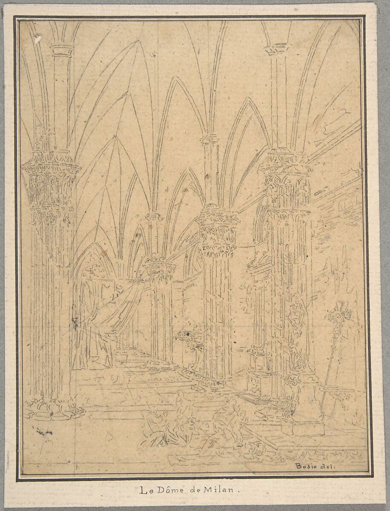 Pietro Bosio, Perspective of a Church Interior, a historical drawing in Graphite.