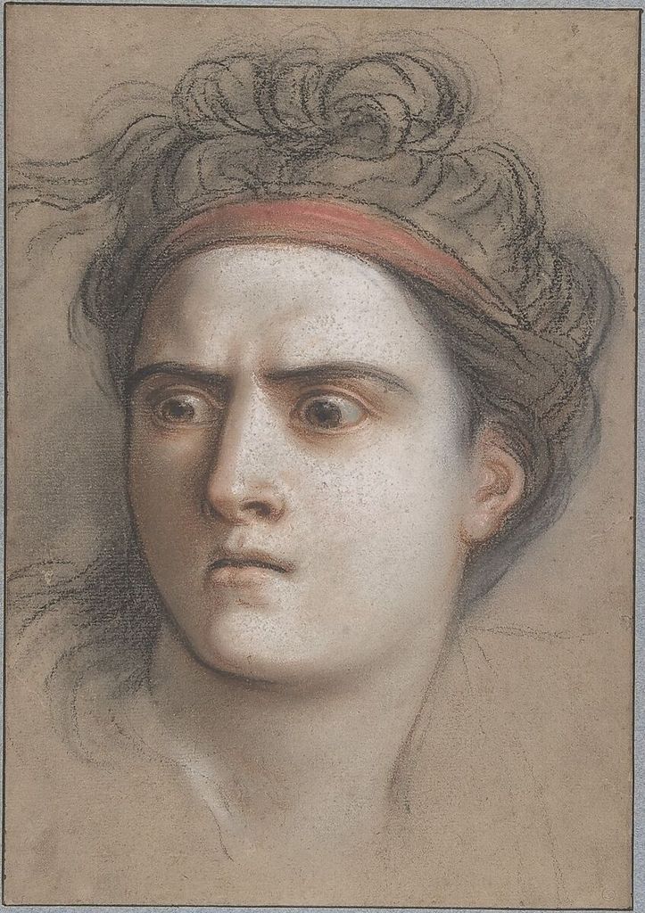 Charles Antoine Coypel, Medea, a historical drawing in Pastel on brown paper; framing lines in pen and brown ink.