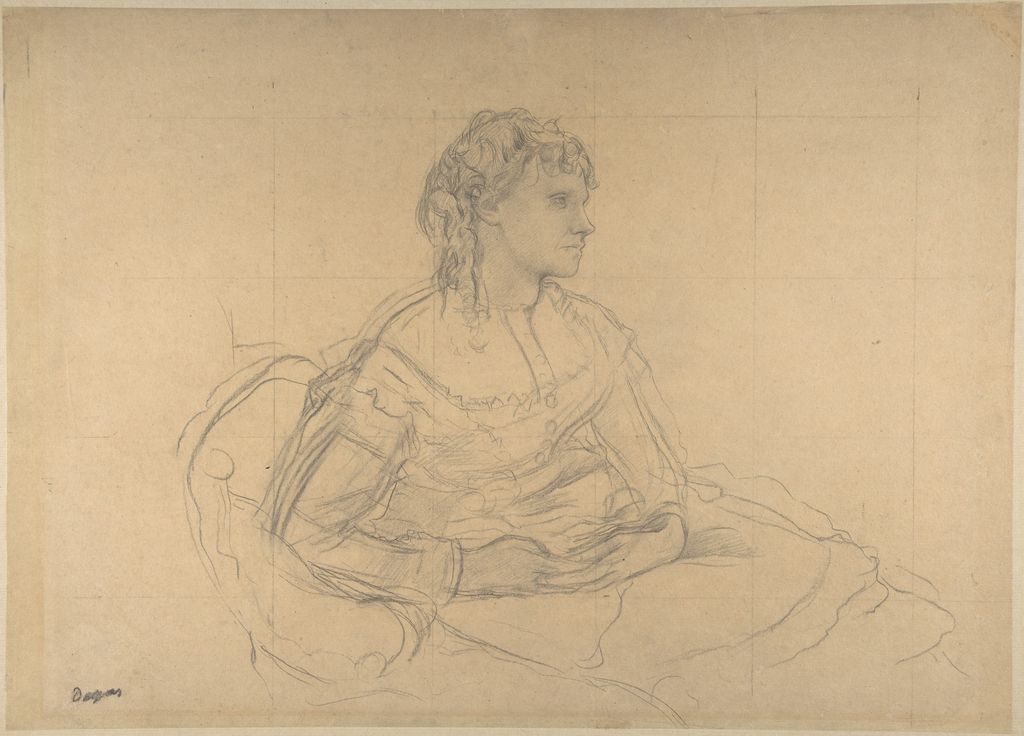 Edgar Degas, Study for Madame Théodore Gobillard, a historical drawing in Graphite; squared in graphite.
