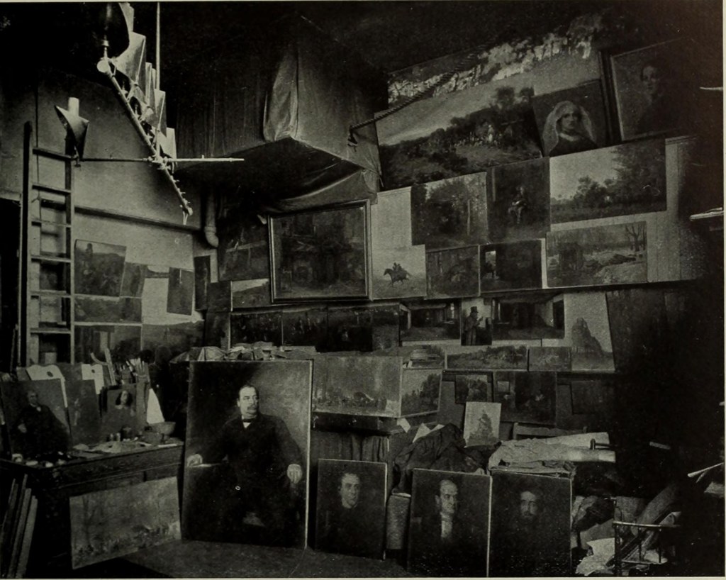 Eastman Johnson’s studio, photograph published in The World’s Work, December 1906, p. 8317. The Met catalogue identifies harvest studies in this view. Exact photograph date and photographer are not established. The World’s Work; Robarts Library, University of Toronto; Internet Archive. Public domain.