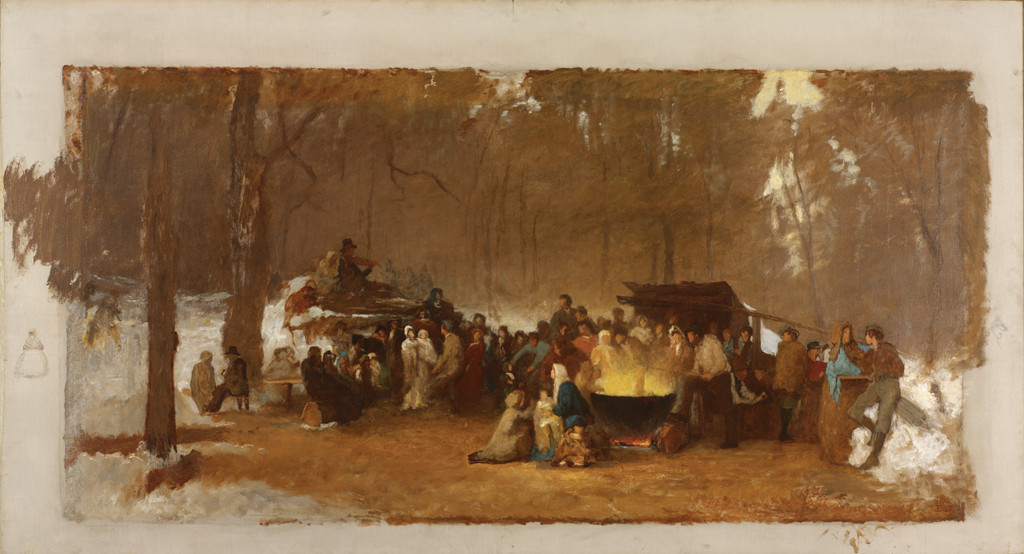 Eastman Johnson, Sugaring Off, about 1864–65. Oil on canvas, 134 × 245.1 cm. RISD Museum, Museum Works of Art Fund, 45.050. Unfinished. CC0.