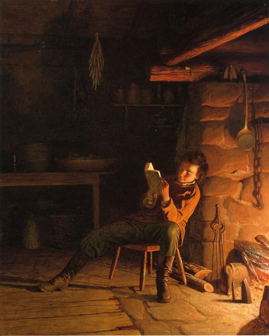 Eastman Johnson, The Boyhood of Lincoln, 1868. Oil on canvas, 117.95 × 94.62 cm. University of Michigan Museum of Art, Bequest of Henry C. Lewis, 1895.90. Public domain faithful reproduction via WikiArt.
