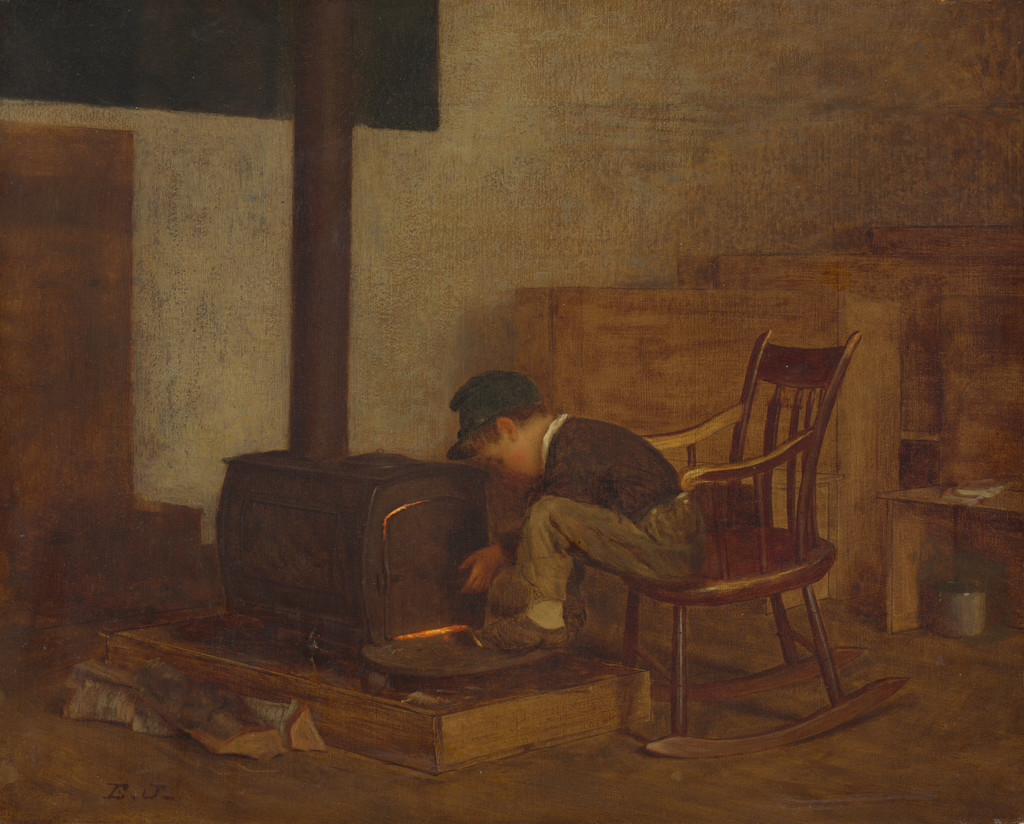 Eastman Johnson, The Early Scholar, about 1865. Oil on academy board on canvas, 43.2 × 53.7 cm. National Gallery of Art, Washington, Chester Dale Collection, 1963.10.157. Public domain.