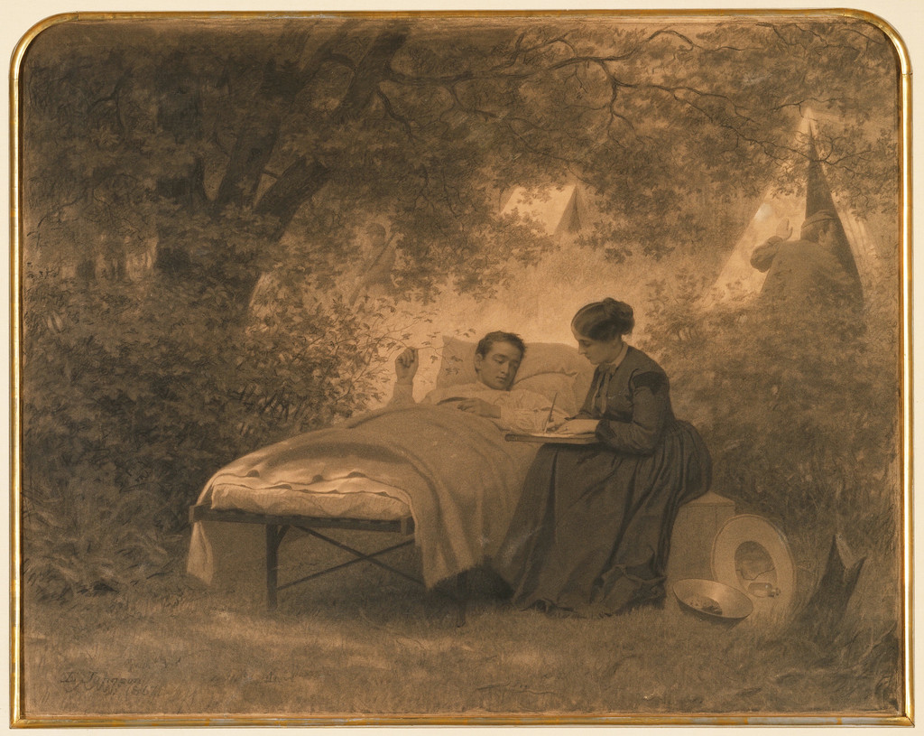 Eastman Johnson, The Letter Home, 1867. Charcoal and graphite on paper; image 60.96 × 76.2 cm, sheet 68.74 × 87.63 cm. Minneapolis Institute of Art, The Julia B. Bigelow Fund, 74.17. Public domain.