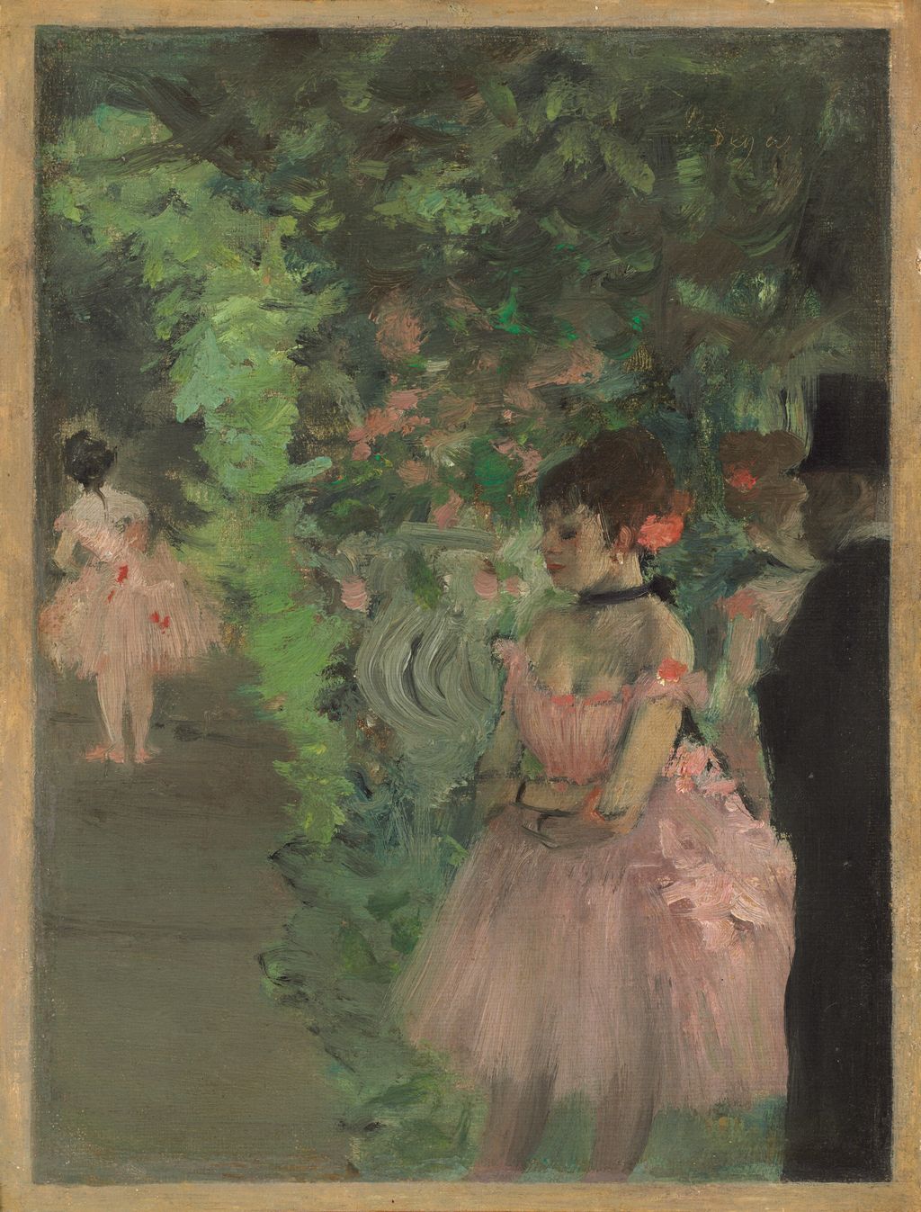 Ballet dancers waiting together backstage in Degas’s painting