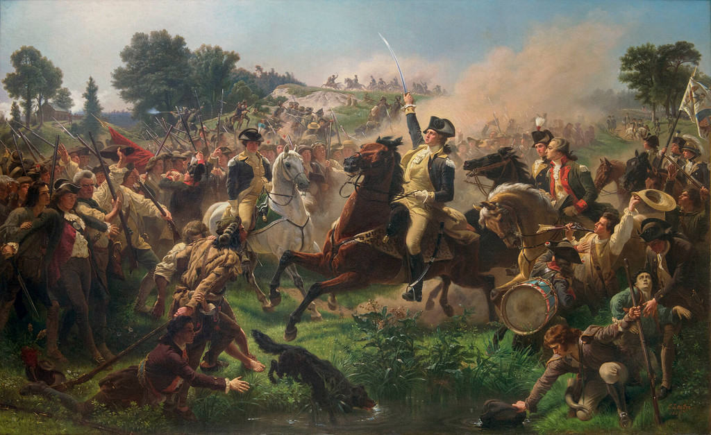 Emanuel Leutze, Washington Rallying the Troops at Monmouth, 1857 replica. Oil on canvas, 132.1 × 221 cm. Monmouth County Historical Association, 1029. Gift of the Descendants of David Leavitt, 1937.