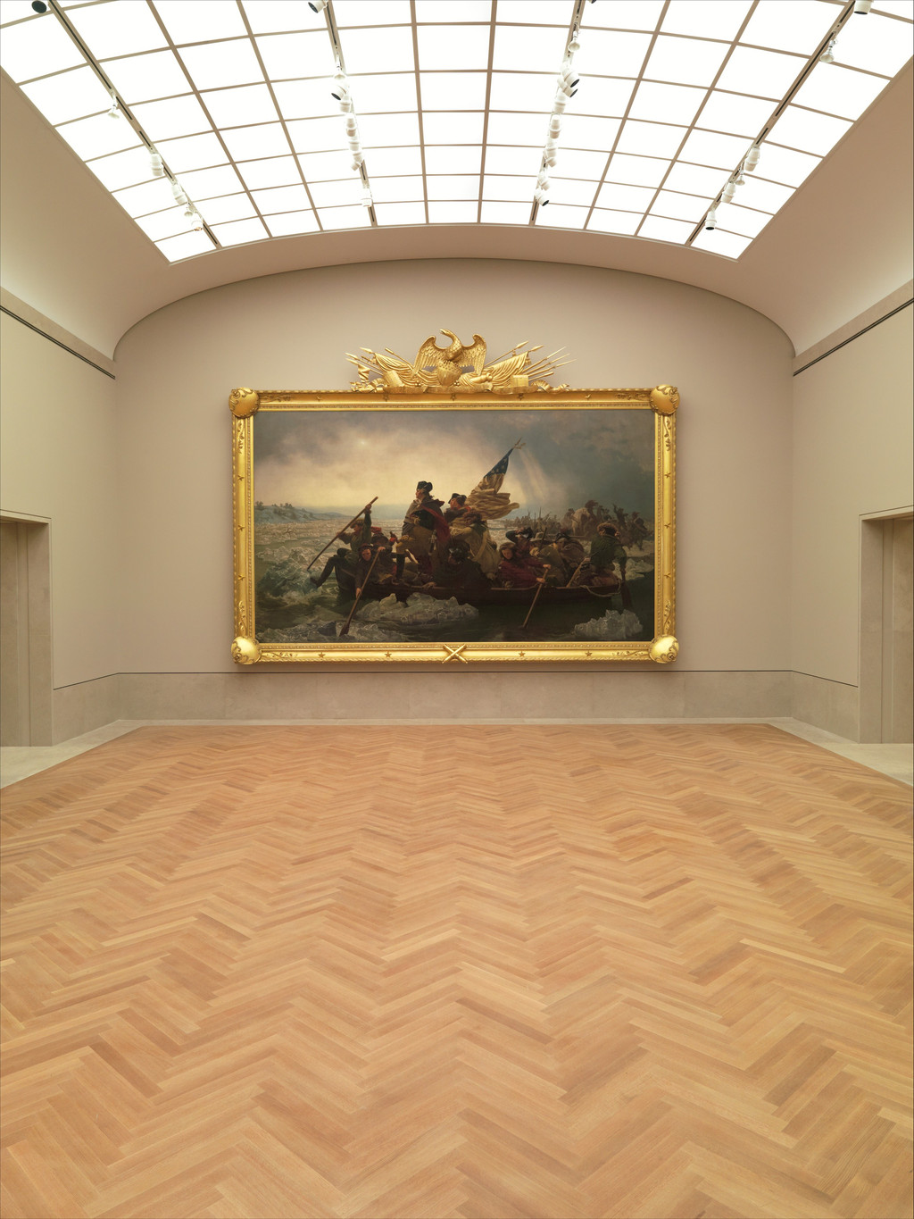 Leutze’s Washington Crossing the Delaware in the Metropolitan Museum of Art, with its modern recreated frame. Museum photograph.